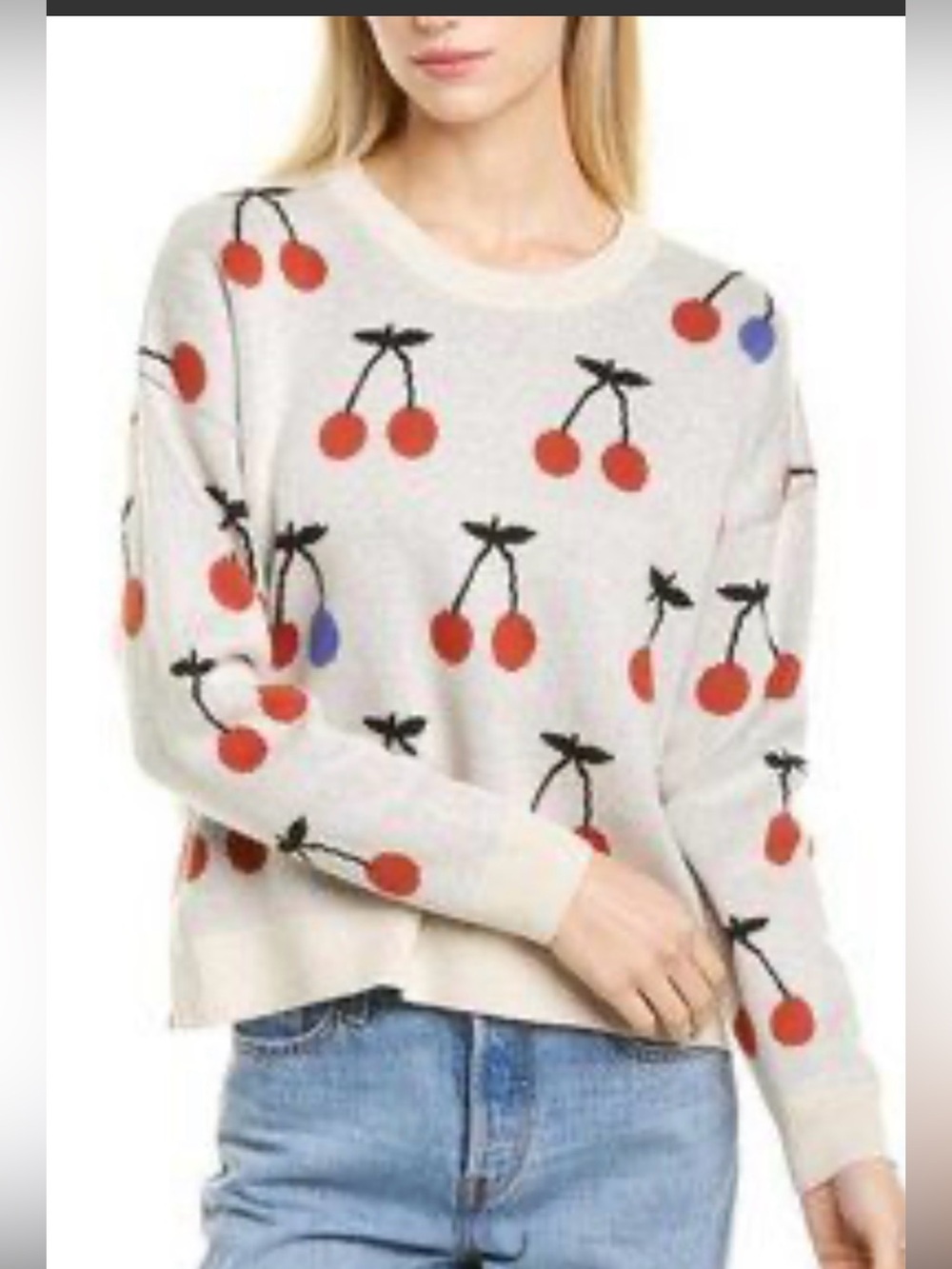 Madewell Woman’s Cherry Jacquard Pullover Sweater XS EUC